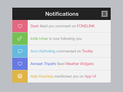 Notifications app clean colorful css flat gui metro notifications simple ui user interface web 2.0 web app web design web development webpage widget windows 8