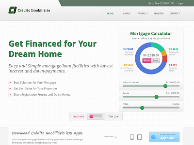 Financial Site's Homepage app calculator clean contact corporate finance financial gui ipad iphone loan modern mortgage neat page simulator ui user experience user interface web 2.0 webpage website