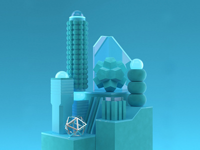 Substractions 'Cyan' 3d abstract cyan design form geometric illustration shapes