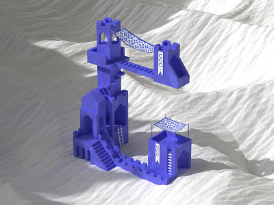 36 Days 'C' 3d abstract architecture blue cg design form geometric illustration type