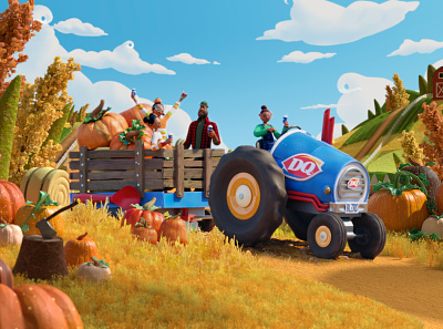 Dairy Queen 'Officially Fall' 3d character design fall illustration pumpkin sky