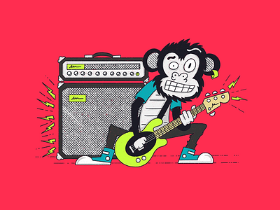 Monkey Bassist amp bass bass guitar character characterdesign illustration mascot monkey procreate punkrock