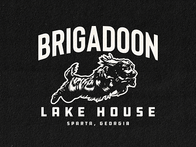 Brigadoon Tshirt Design apparel boykin spaniel branding design dog illustration lake house logo tshirt type typography vector