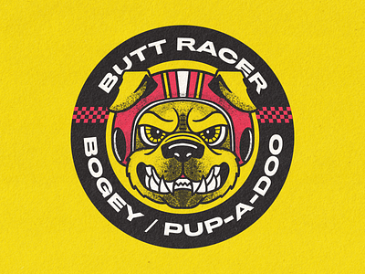 Bogey the Butt Racer badge branding character design dog illustration logo mascot racing type typography vector