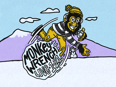 Monkey Wrench Gig Flyer branding character design drawing gig flyer gig poster illustration mascot monkey sketch snowball snowball fight typography