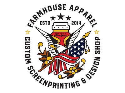 FarmHouse Apparel Eagle Design american branding custom eagle logo print screenprinting tattoo traditional tshirt