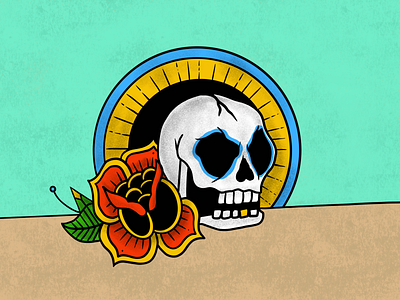 Skull & Rose Sketch american traditional design digital art illustration procreate rose skull