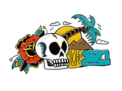 Hawaii Skull Illustration american traditional atlanta beach design hawaii illustration island palmtree procreate rose skull tattoo typography