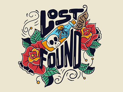 Lost But Found Rose american traditional atlanta bottle design illustration palm procreate rose skull tattoo typography