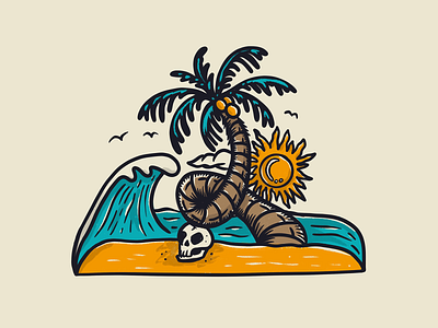 Beach Vibes beach drawing illustration ocean palm palmtree procreate product design skull sun wave