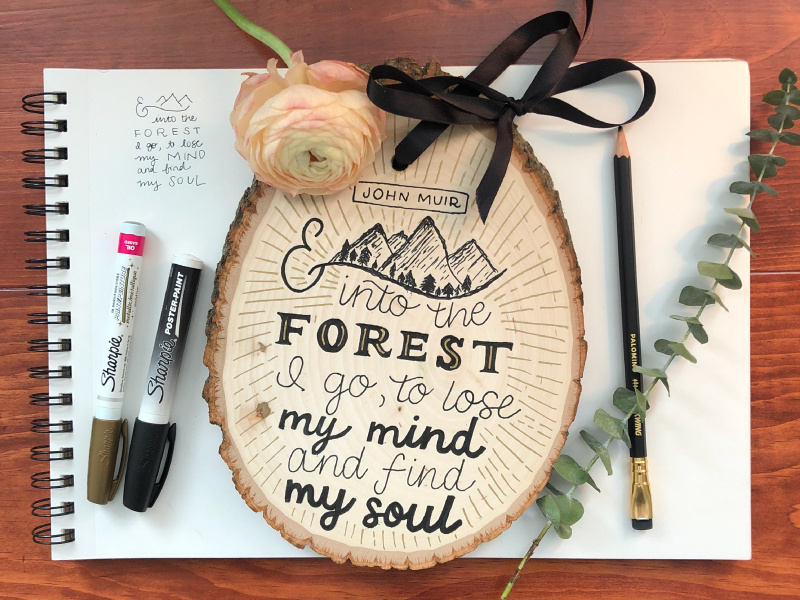 John Muir Quote mountain illustration line drawing lettered quotes lettering artist hand lettering