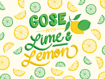 Gose with Lime & Lemon beer label hand lettering illustration line drawing package design