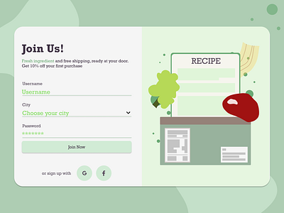 Design a sign up page, for a ready to cook grocery shop 365 design challenge 365challenge green design grocery illustration sign up signup page ui webdesign