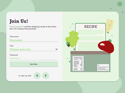 Design a sign up page, for a ready to cook grocery shop