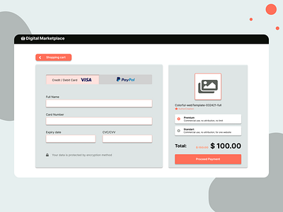 Design a credit card checkout page, for a digital market