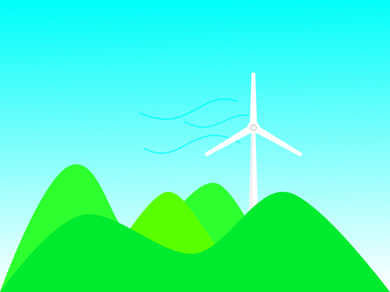 Alone Wind Turbine apple pencil ipadpro design vector illustration ipados green blue sky turbine wind hills