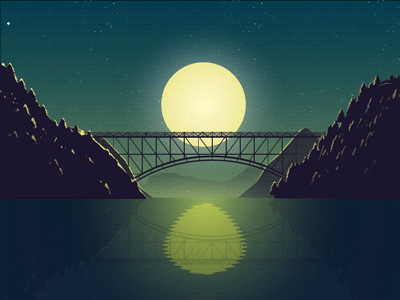 Mid Night animation gradient illustration moon mountain natural night river sky space star train