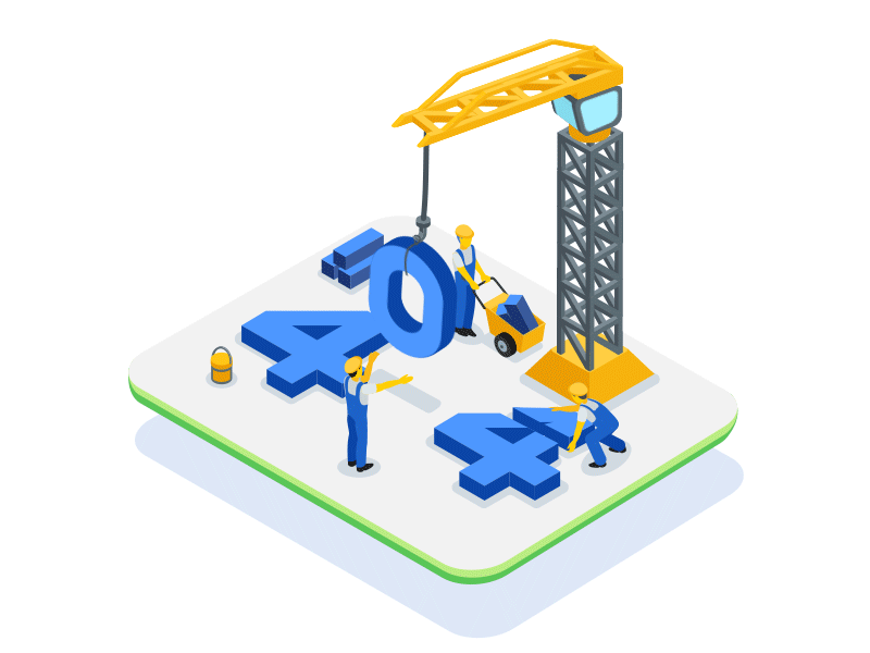 404 Page Animation 404 after effects animation character empty state engineer error page isometric worker machine