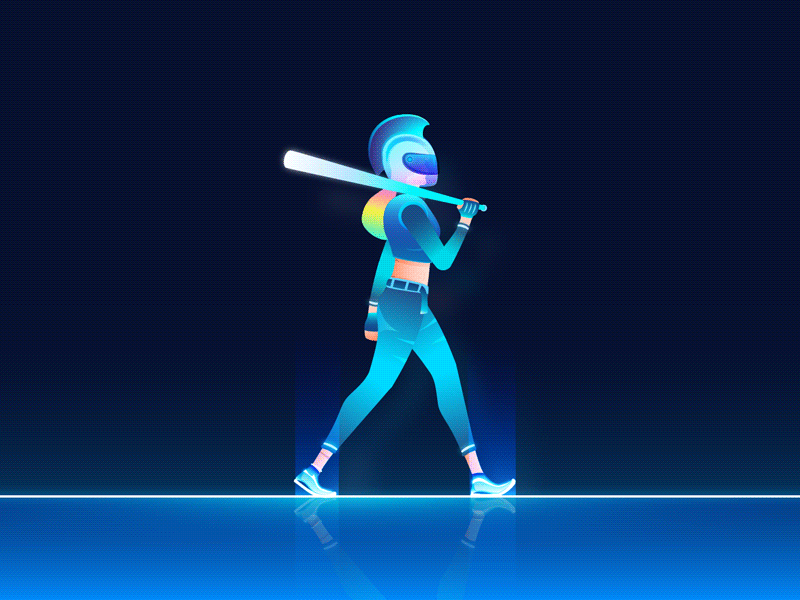 Badgirl - Walk Cycle (freebie) after effects animation character dark freebie futuristic glow gradient illustration neon plastic vietnam walk cycle