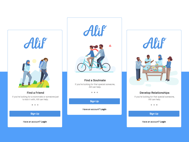 Alif - Onboarding Animation after effects animation bycicle character friends hiking lunch motion onboarding ui walking