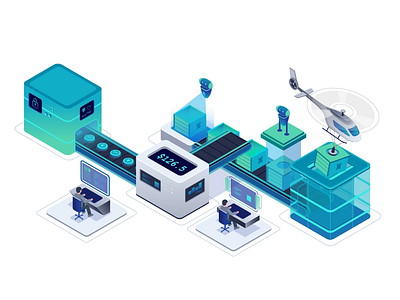 Package and delivery after effects animation automatic character data design helicopter illustration isometric motion process robot