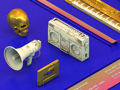 Music is a religion 3d blue boombox c4d colors gold music render synth tape