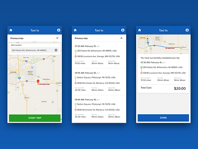 Taxi io - Vehicle Trip Tracking app application bill graphics history map taxi tracking trip ui user interface ux