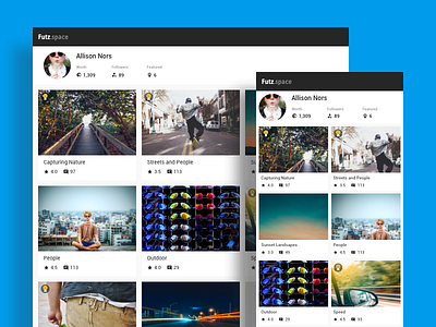 Futz Profile Web card desktop mobile photo portfolio profile tile ui ux web