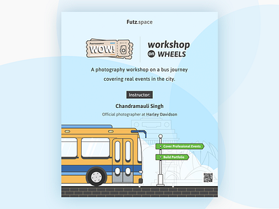 Publicity Flyer for Workshop bus flyer illustration poster publicity road sign ticket typography wheels workshop