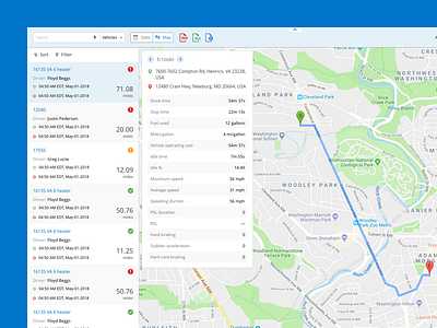 Trips Report UI dashboad iot maps redesign reports table trips ui ux vehicle