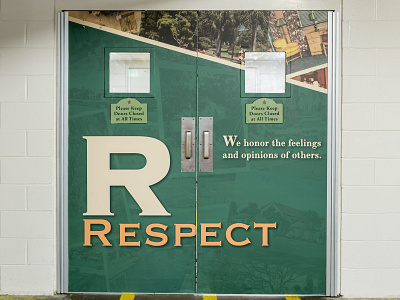 Respect branding design environmental hospitality interior design mural print signage type typography wall art