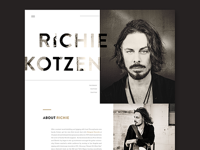 Richie Kotzen Website blues concept landing page lifestyle minimalist music musician redesign rock soul ui website