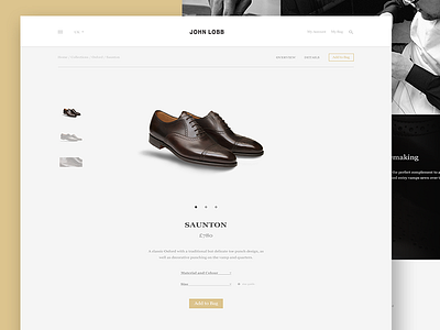 John Lobb - Product Page clean elegant fashion landing lifestyle minimal redesign shoes soft ui ux visual