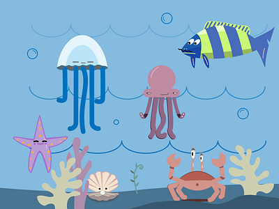 sea ​​inhabitants adobe animation coral crab dribbble fish illustrator jellyfish ocean octopus pearl sea starfish ui undersea world water