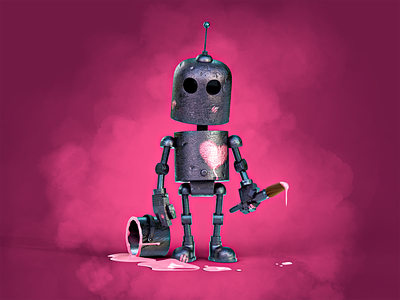 a robot with a heart 3d 3d artist 3d blender 3d robot animation artist blender blender artist design illustration robot