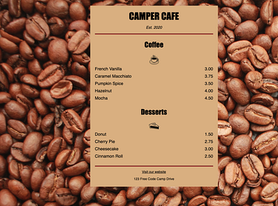 Cafe Menu css design development html website