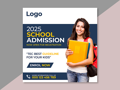 School admission social media post template animation branding graphic design logo social media poster