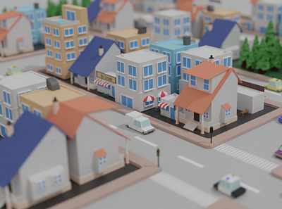 tiny town of fun 3d city design illustration lowpoly