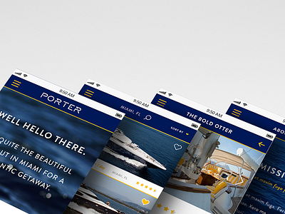 Porter Yacht Charters app boat charters luxury mobile rentals screen search ui ux yacht