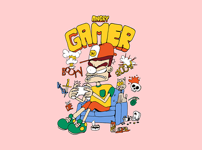 Angry gamer character gamer gaming illustration