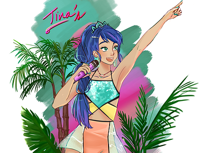 Cocktail party singer bar digital art digital drawing digital illustration girl music palmtree party singer tropical