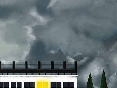Stormy Sky and White Building builiding clouds gray minimalism pines procreate sky stormy sky white builiding