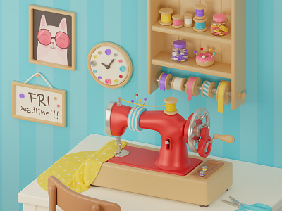 Cute sewing room 🧵 3d 3d art 3d artist 3d modeling blender blender3d blender3dart cat sewing sewing machine