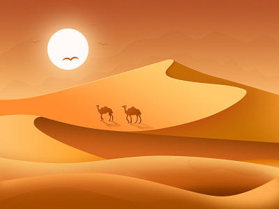 Desert animal camel desert illustration illustrator landscape sand solitude sun