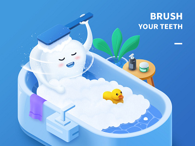 Brush bathtub blue brush bubble duck illustrator plant table towel ui water