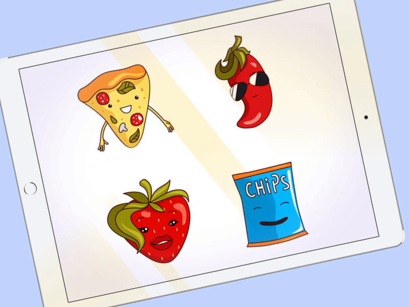 Mojinni Food [gif] 2d animation character food mojinni pepper pizza ships strawberry untime