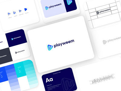 Playweem Logo design - Branding & Presentation app logo brand brand guidelines branding card cleen color creative ecommerce grid grid layout lettermark logo logo design mockup only1mehedi play play icon presentation simple