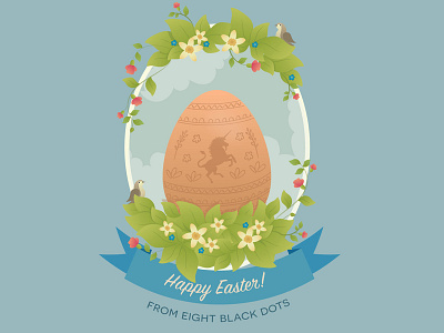 Happy Easter! card easter ebdots egg eigh black dots flowers happy illustration spring