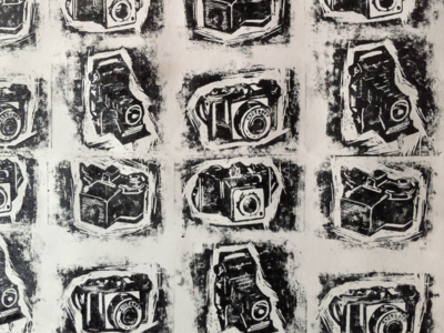 Genius and Loci project. camera cameras handmade illustration individual ink lino linoleum messy old poster print repetition wallpaper