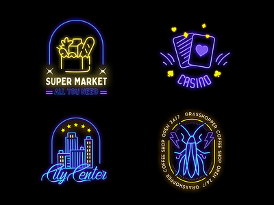 Neon Badges badge badge design badge logo badgedesign badges cafe logo casino fx icon icons logo logo design logodesign logos modern design neon neon sign restaurant logo title typography